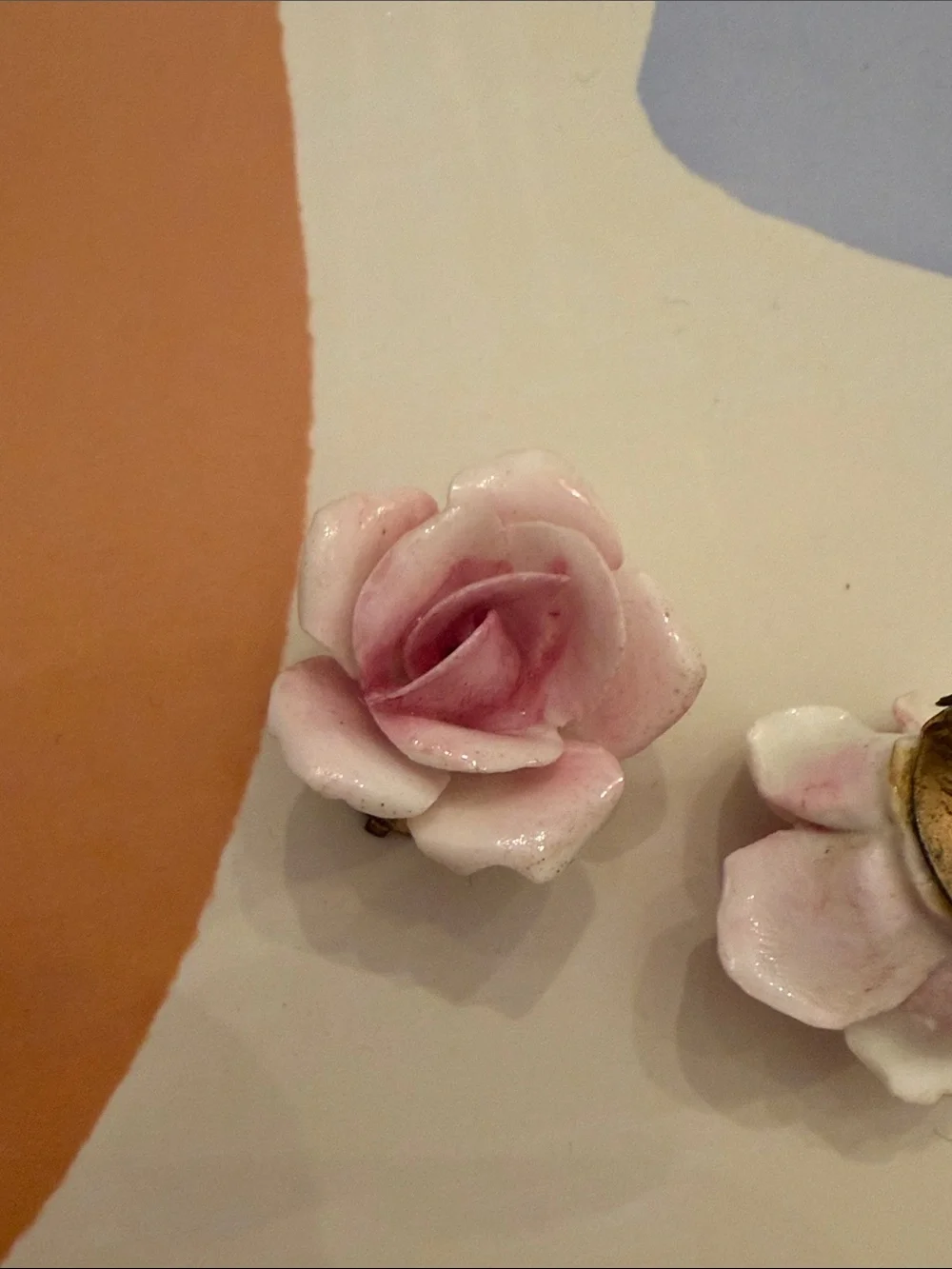 1950s/60s Vintage Porcelain Pink Rose clip on Earrings - Made in England